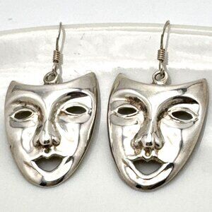 Vintage Sterling Silver Mask Drop Earrings 1.5 inches